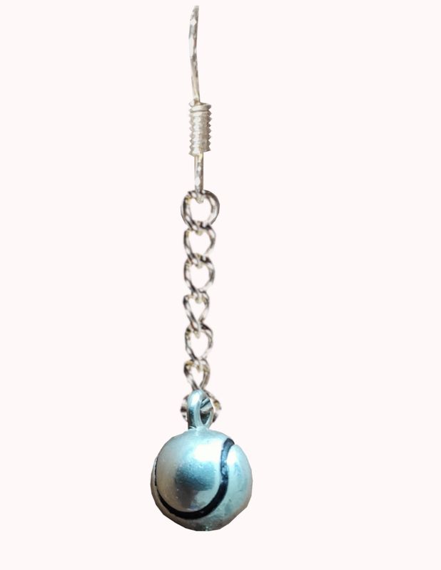 Silver tennis earring with  silver tennis ball on chain and french wire