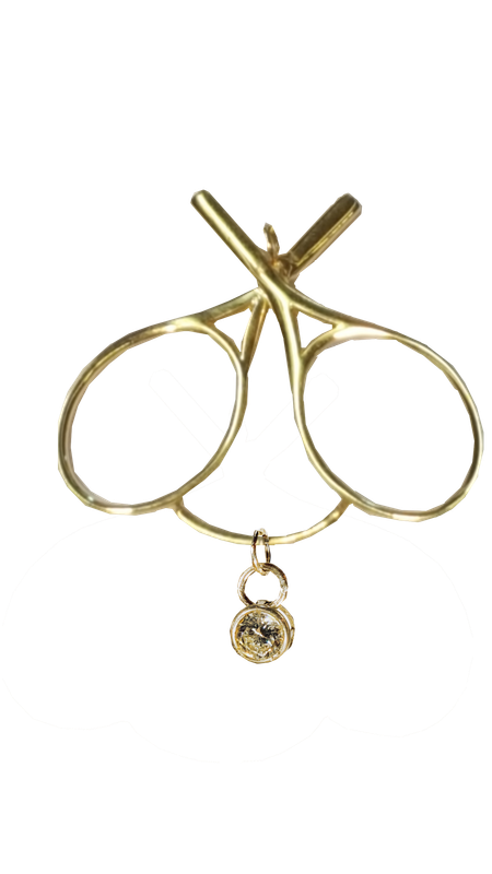 Gold crossed earring with cubic stone