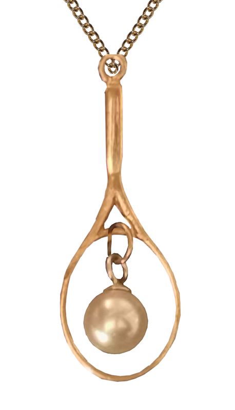 9ct gold necklace with gold tennis racquet and internal pearl