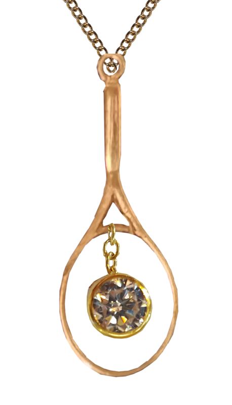 Gold necklace tennis racquet on a gold trace chain with a internal hanging birthstone of your choice