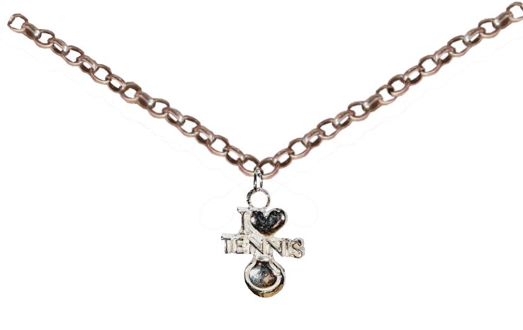 Silver ankle bracelet with i love tennis