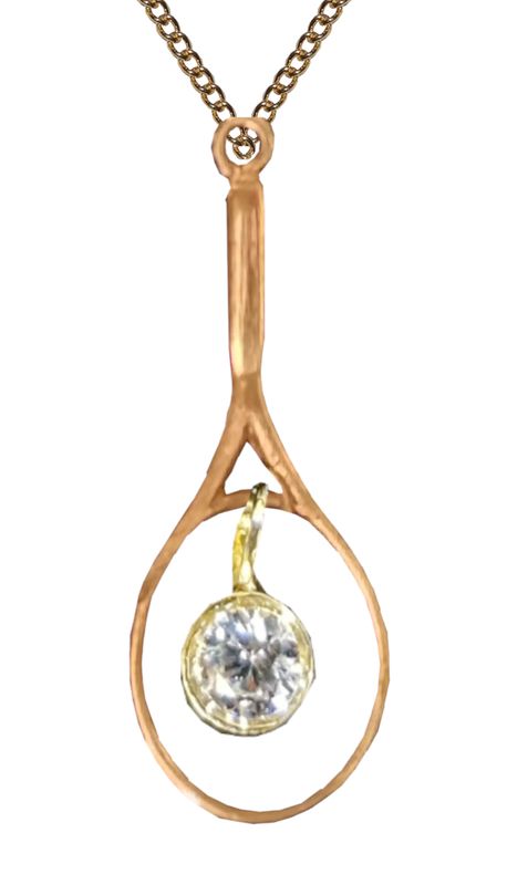 9ct gold tennis racquet with gold chain and 6mm cubic stone