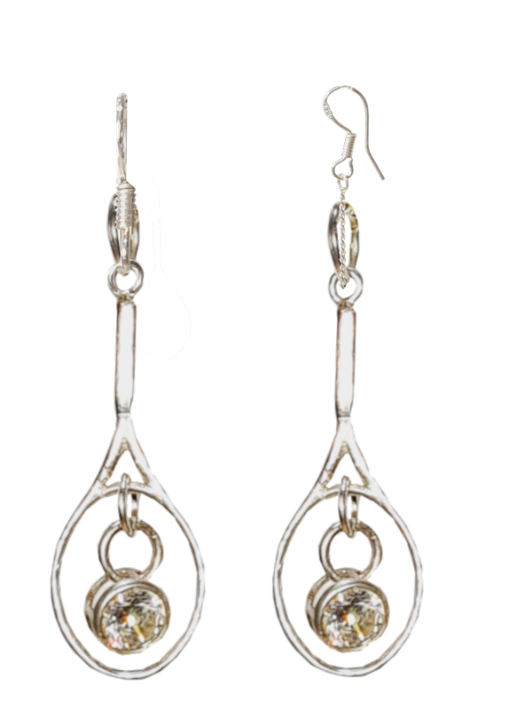 Silver tennis racquet with internal birthsotone