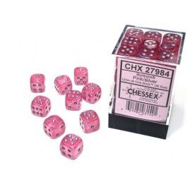 Chessex Borealis 12mm d6 Pink/silver Luminary Dice Block (36 dice)