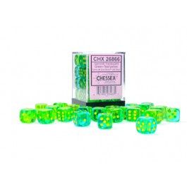 Chessex Gemini Translucent Green-Teal/Yellow 12MM D6 Dice Block (36CT)