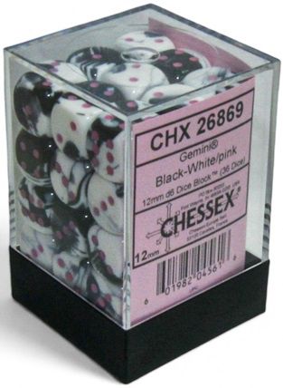 Chessex Gemini Black-White/Pink 12mm D6 Dice Cube