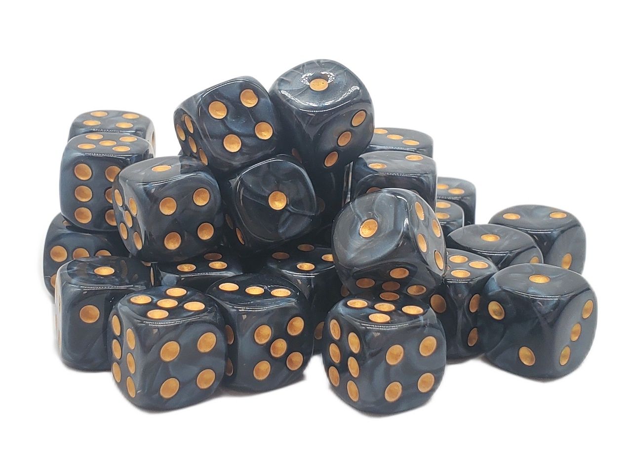 Old School 36ct 12mm D6 Dice Set: Pearl Drop - Black w/ Gold