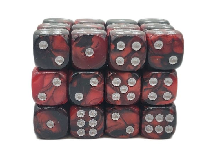 Old School 36ct 12mm D6 Dice Set: Vorpal - Blood Red &amp; Black w/ Silver