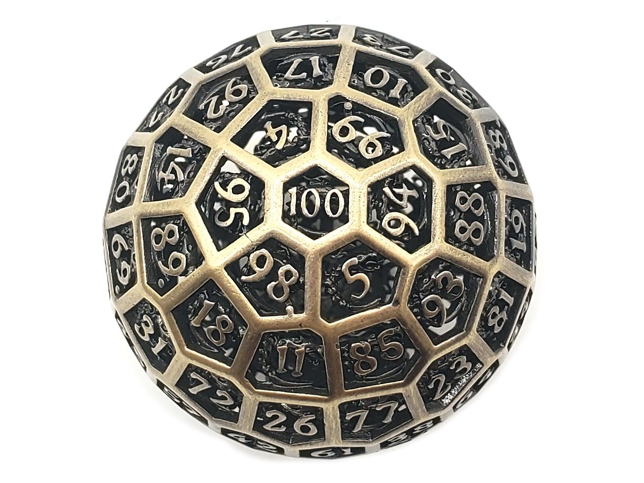 Old School Dice: Hollow Metal 50mm D100 - Dragon's Head - Ancient Gold