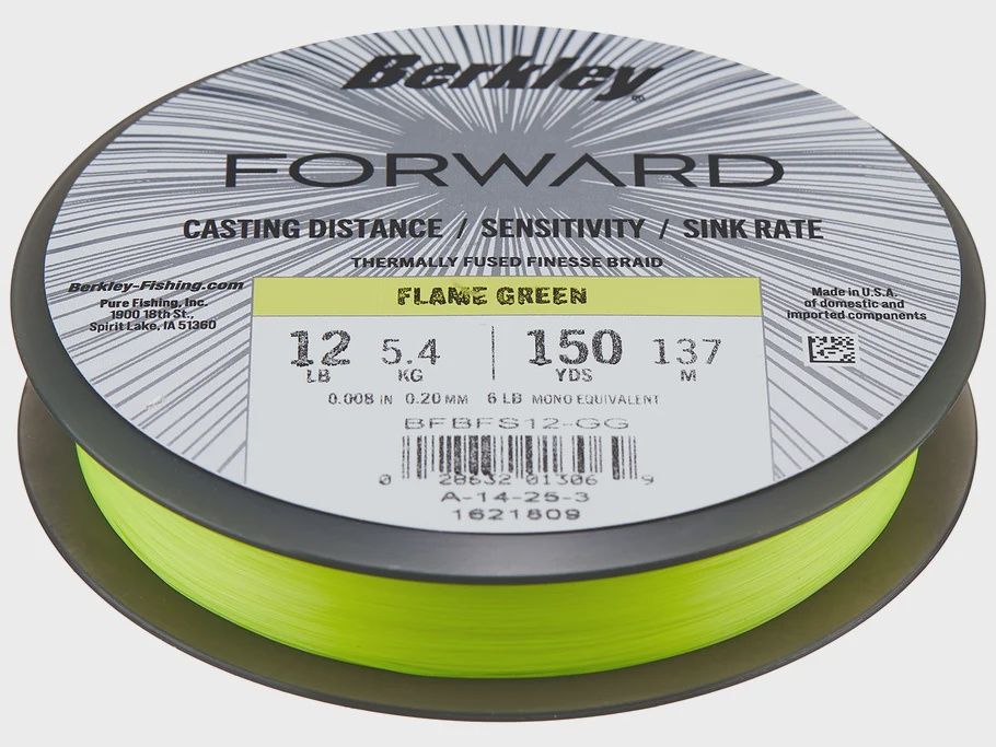 Berkley Forward Finesse Thermal Braid, Length: 150yd, Size: 8lb, color: Flame Green