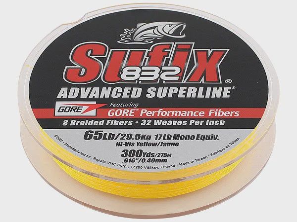 Sufix 832 Advanced Superline Braid, Length: 150yd, Size: 10lb, color: Hi-Vis Yellow
