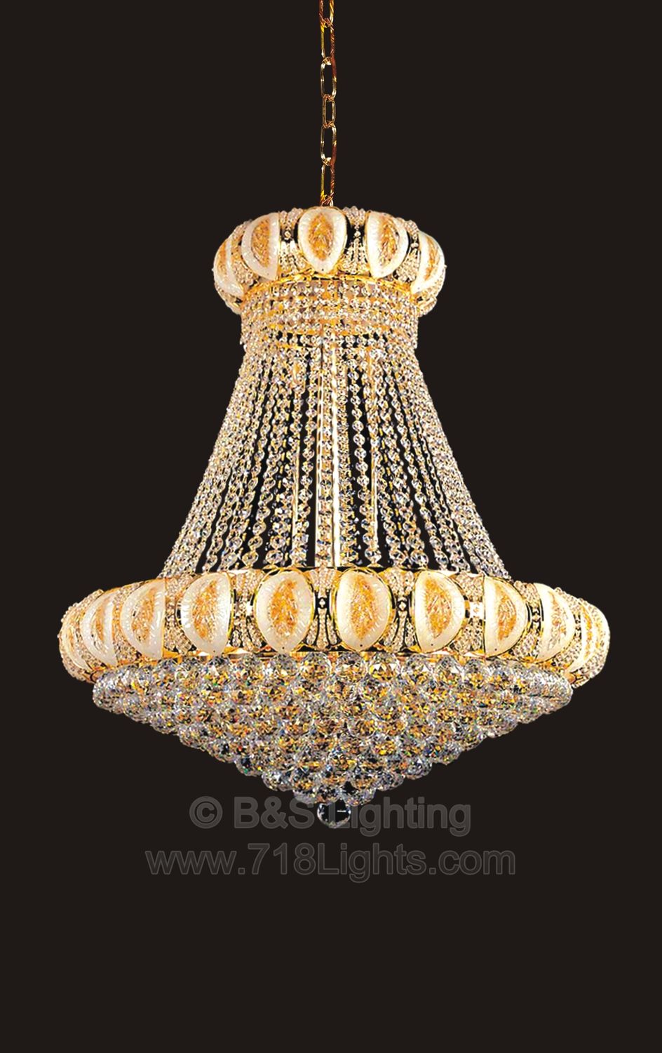 6685H32G -W32&#39;&#39;H36&#39;&#39; GOLD HANGING CHANDELIER WITH MURANO (CB216)(FO365)