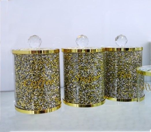 SUGAR JARS + TRAY - GOLD