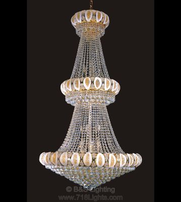 6685H-W36&#39;&#39;XH66&#39;&#39; GOLD 3 TIER CHANDELIER WITH MURANO STYLE CURVED CRYSTAL (CB427)(FO674)