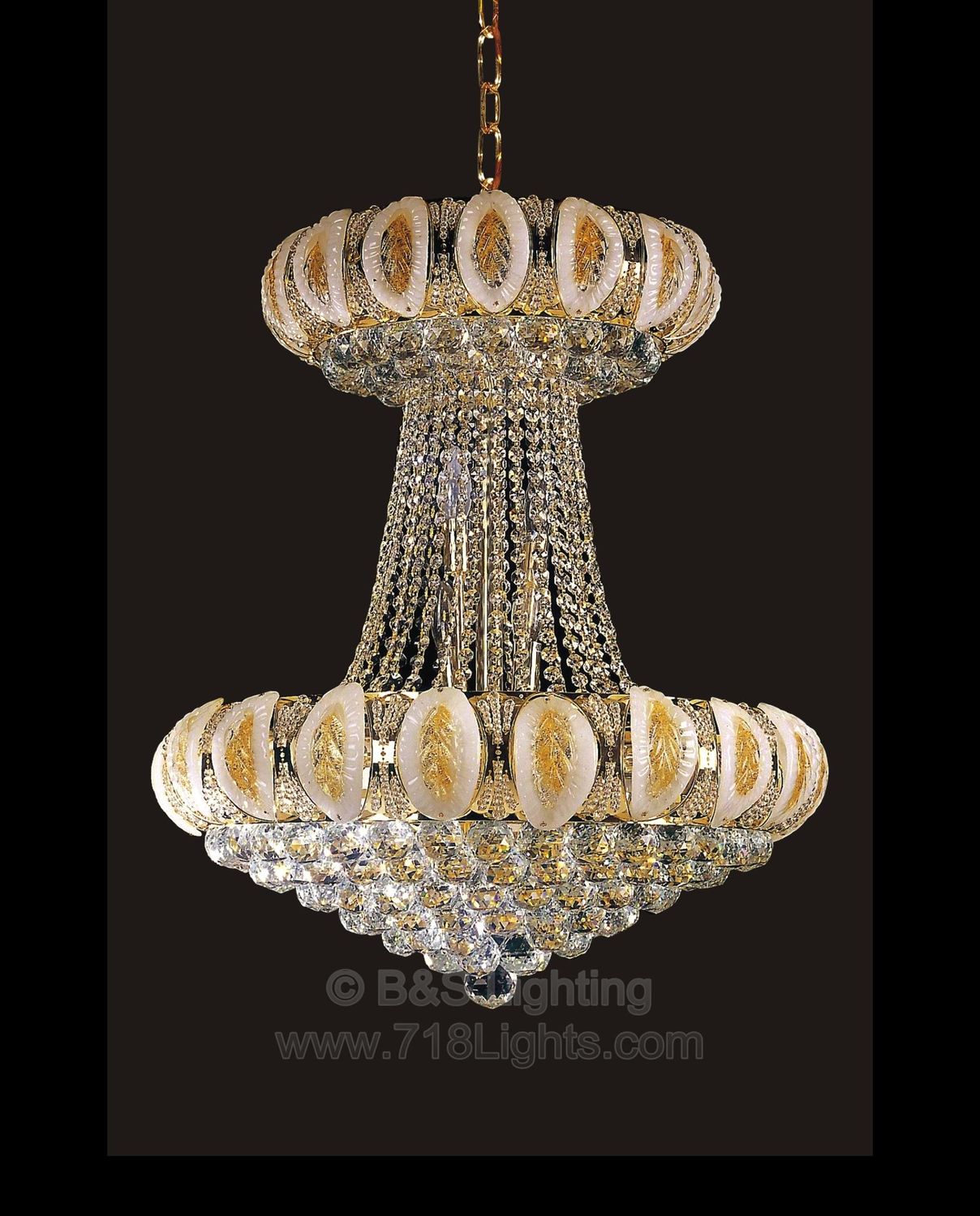 6685H-W22&#39;&#39;H26&#39;&#39; GOLD HANGING CHANDELIER WITH MURANO (CB90)(FO199)