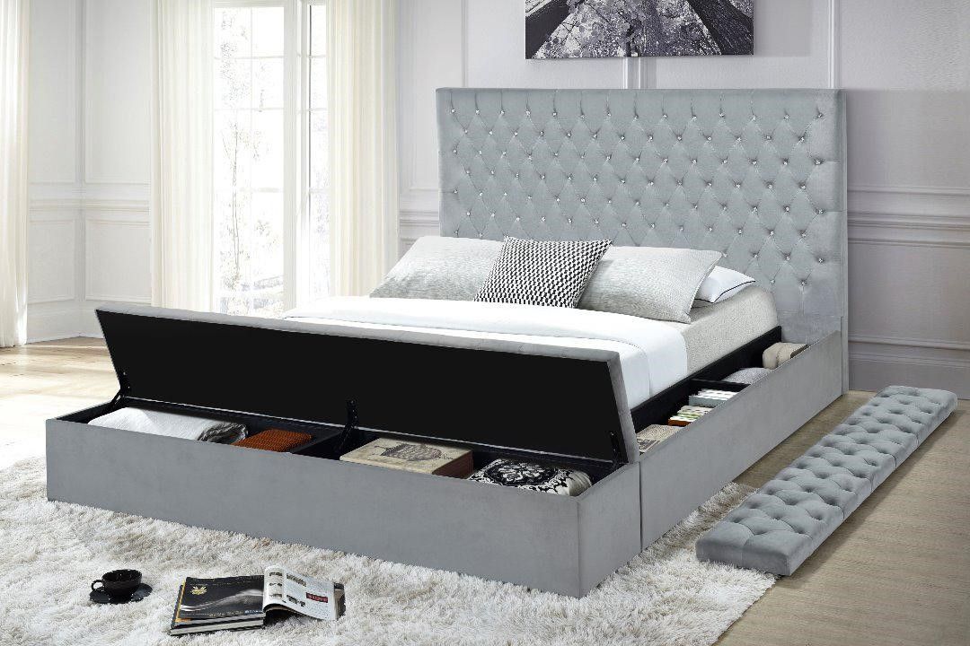 QBS001 - SQUARE QUEEN STORAGE BED - GREY