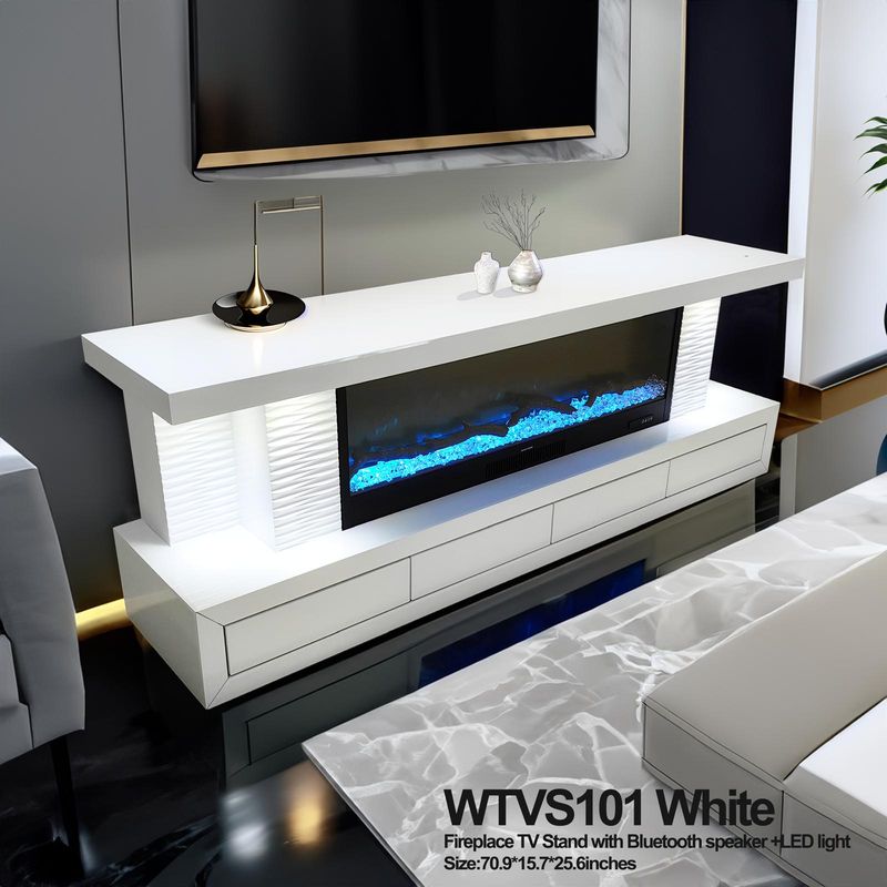 WTVS101 - WHITE TV STAND FIREPLACE