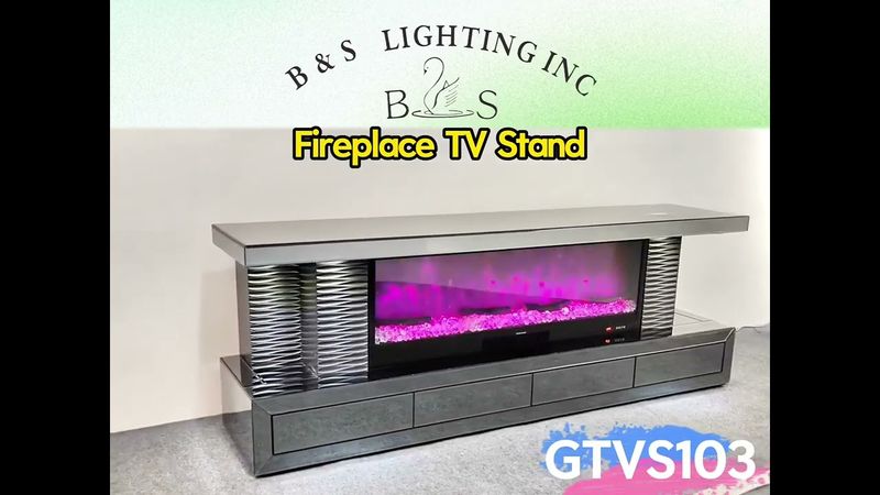 GTVS103 GREY TV STAND FIREPLACE