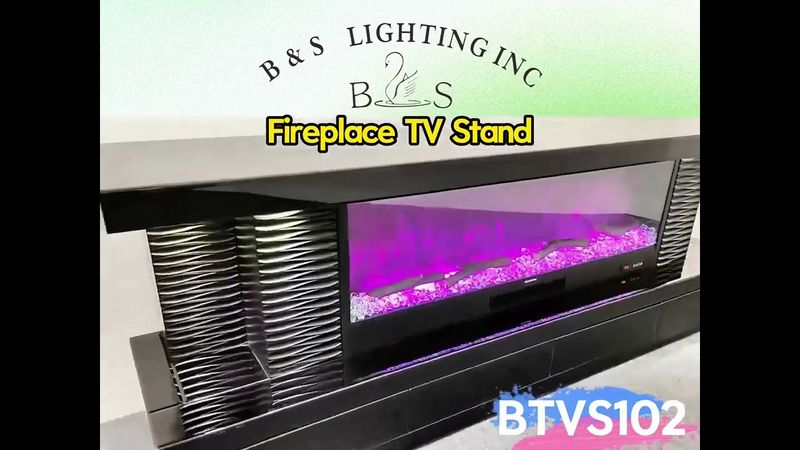 BTVS102 BLACK TV STAND FIREPLACE