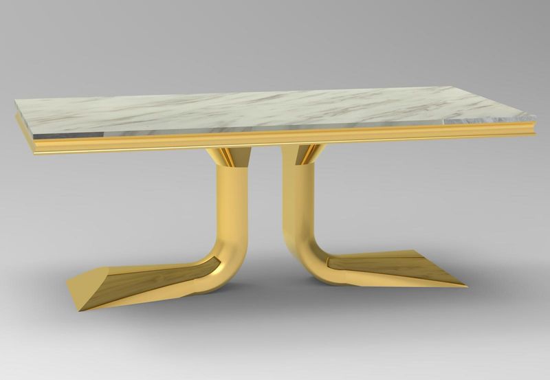 DT2003G-80 X 40 X 30 -GOLD STAINLESS STEEL + MARBLE DINING TABLE
