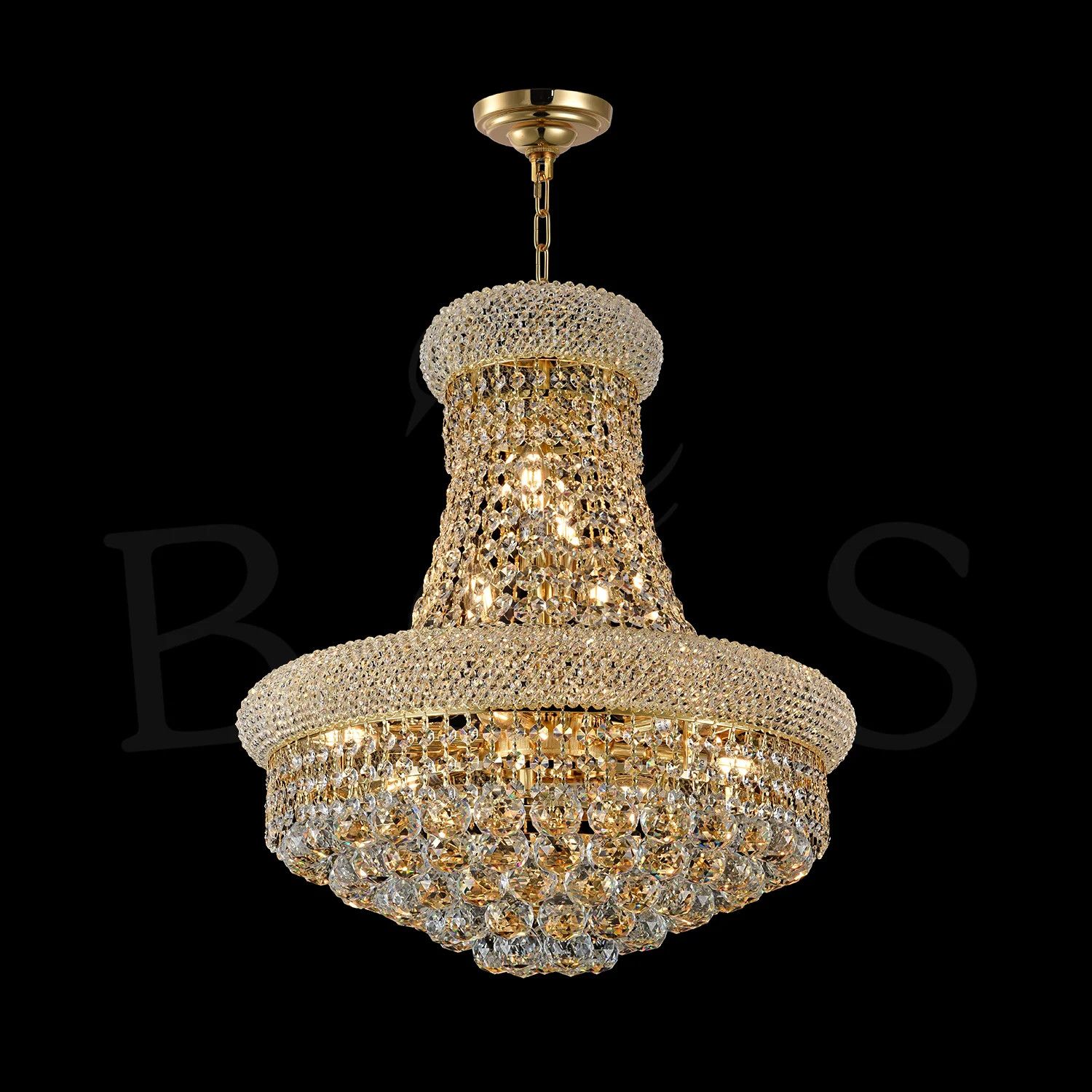 1006H-16X20 GOLD BAGEL STYLE CHANDELIER WITH FULL SIDE BEADS (CB61)(FO155)