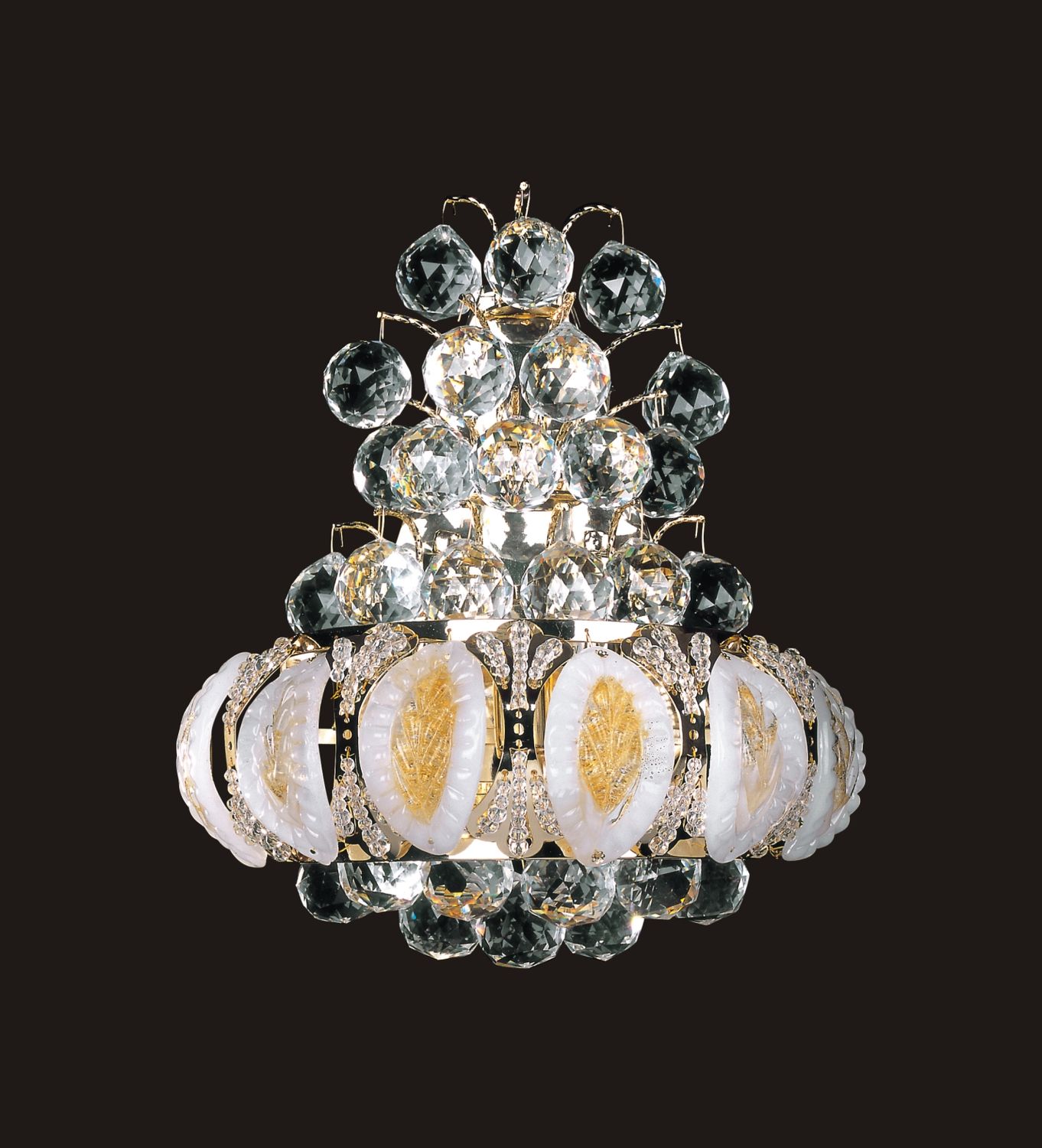 6685W12G -W12&#39;&#39;H16&#39;&#39; GOLD SPIKE TOP WALL LIGHT WITH MURANO STYLE SIDE GLASS (CB28)(FO77)