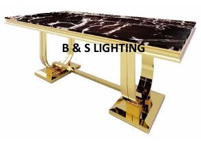 DT2001G 80 X 40 X 30 - GOLD STAINLESS STEEL + MARBLE  DINING TABLE
