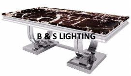CT2001C 52 X 28 X 17.2 - SILVER STAINLESS STEEL + MARBLE  COFFEE TABLE