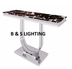 CN2001C 52 X 16 X 32  - SILVER STAINLESS STEEL + MARBLE  CONSOLE TABLE