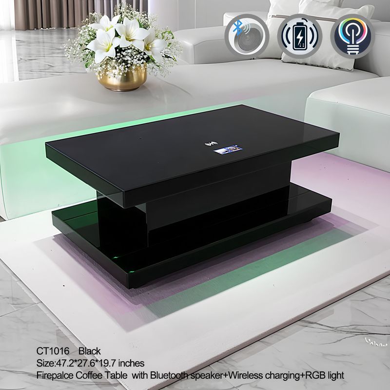 CT1016 BLACK 48X28X20 INCH COFFEE TABLE BLUETOOTH SPEAKER ,COLOR CHANGING LED AND WIRLESS CHARGER