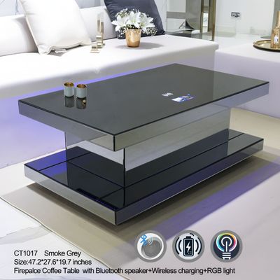 CT1017 GREY 48X28X20 INCH COFFEE TABLE BLUETOOTH SPEAKER ,COLOR CHANGING LED AND WIRLESS CHARGER