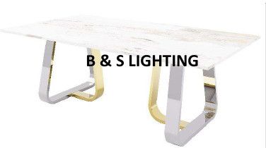 CT2004CG 52 X 28 X 17.2  - SILVER/GOLD STAINLESS STEEL + MARBLE  COFFEE TABLE