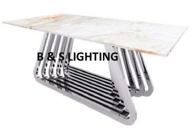 DT2005C 80 X 40 X 30  - SILVER STAINLESS STEEL + MARBLE  DINING TABLE