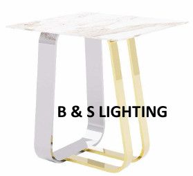 ET2004CG 20 X 20 X 21.2  - SILVER/GOLD STAINLESS STEEL + MARBLE END TABLE