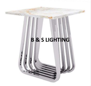 ET2005C 20 X 20 X 21.2  - SILVER STAINLESS STEEL + MARBLE END TABLE