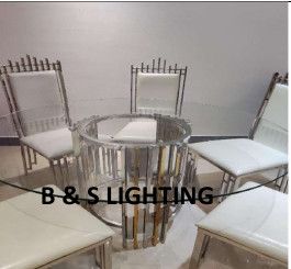 DT2011G  51 X 27 GOLD STAINLESS STEEL + GLASS ROUND DINING TABLE