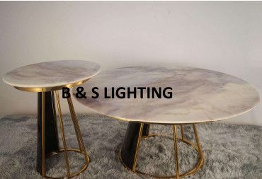 ET2007G 20 X 21  BLACK/GOLD IRON + MARBLE END TABLE