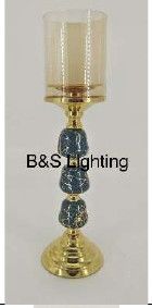 DECO9 4 X 4 X17 IRON + GLASS CANDLE HOLDER