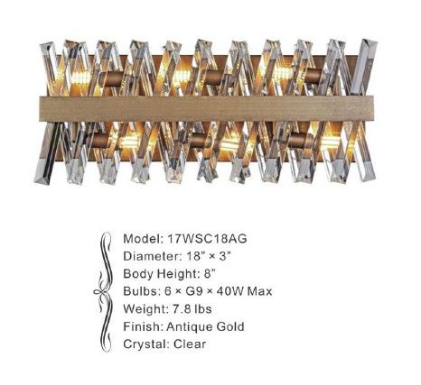 17WSC18AG 18&quot; X 3&quot; MONTREUX ANTIQUE GOLD WALL SCONCE