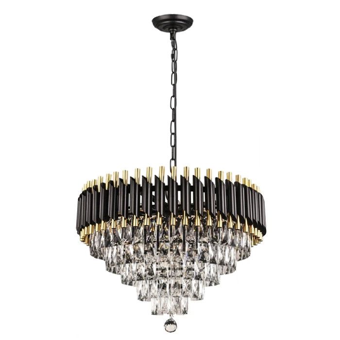 2051R16BG 16 X 11 L6 BLACK AND GOLD CROWN STYLE CHANDELIER