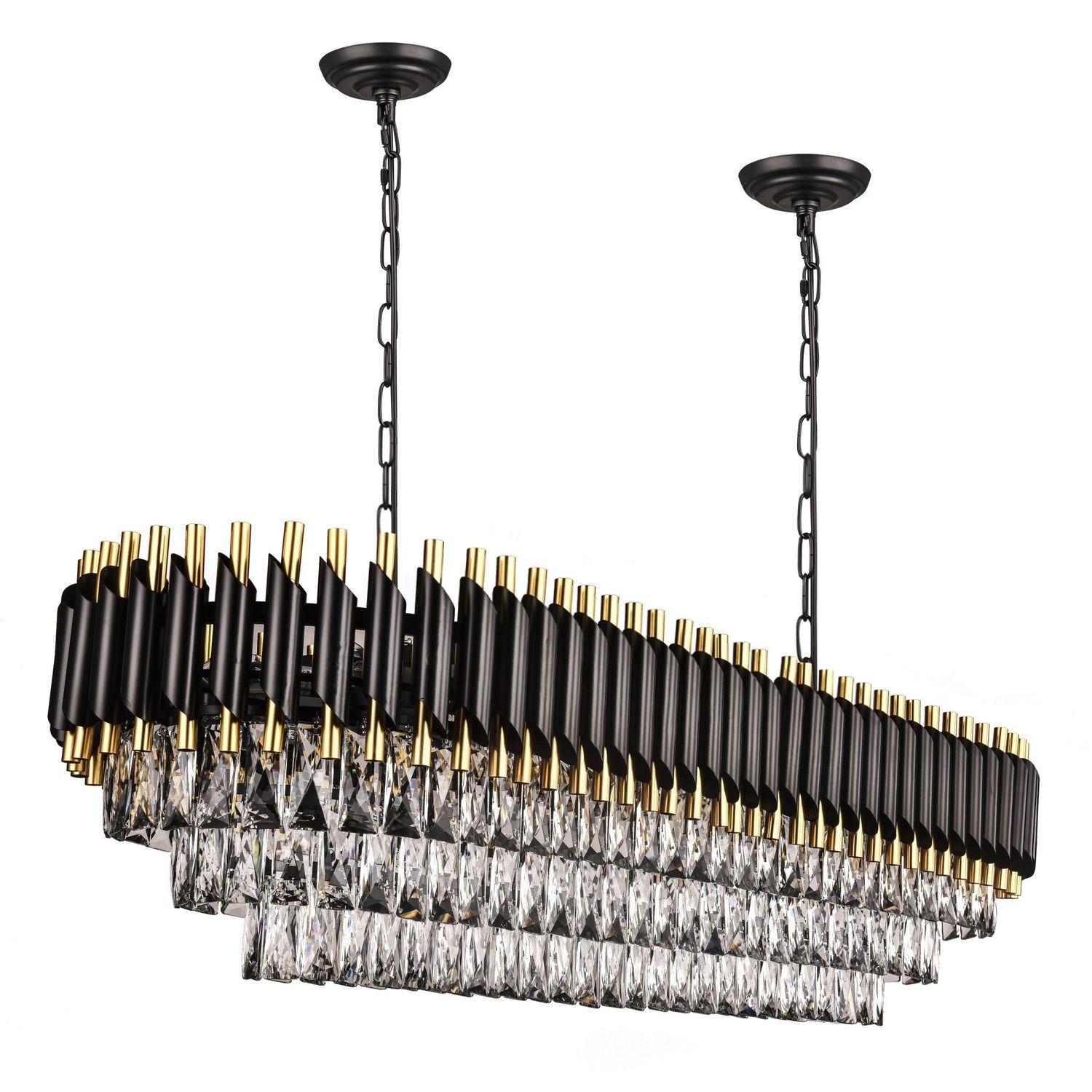 2051OV47BG 47 X 14 L18 BLACK AND GOLD CROWN STYLE CHANDELIER