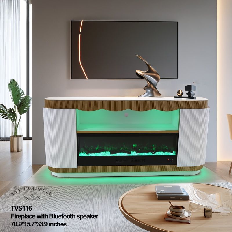 TVS116 – Fireplace TV Stand with Bluetooth Speaker 70.9&quot;×15.7&quot;×33.9&quot;