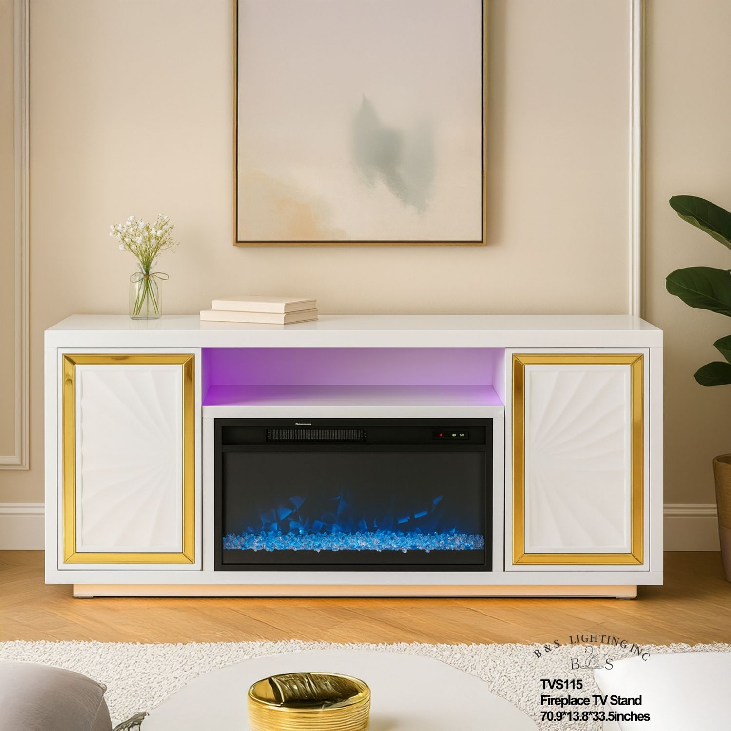 TVS115 – Fireplace TV Stand 70.9&quot;×13.8&quot;×33.5&quot;