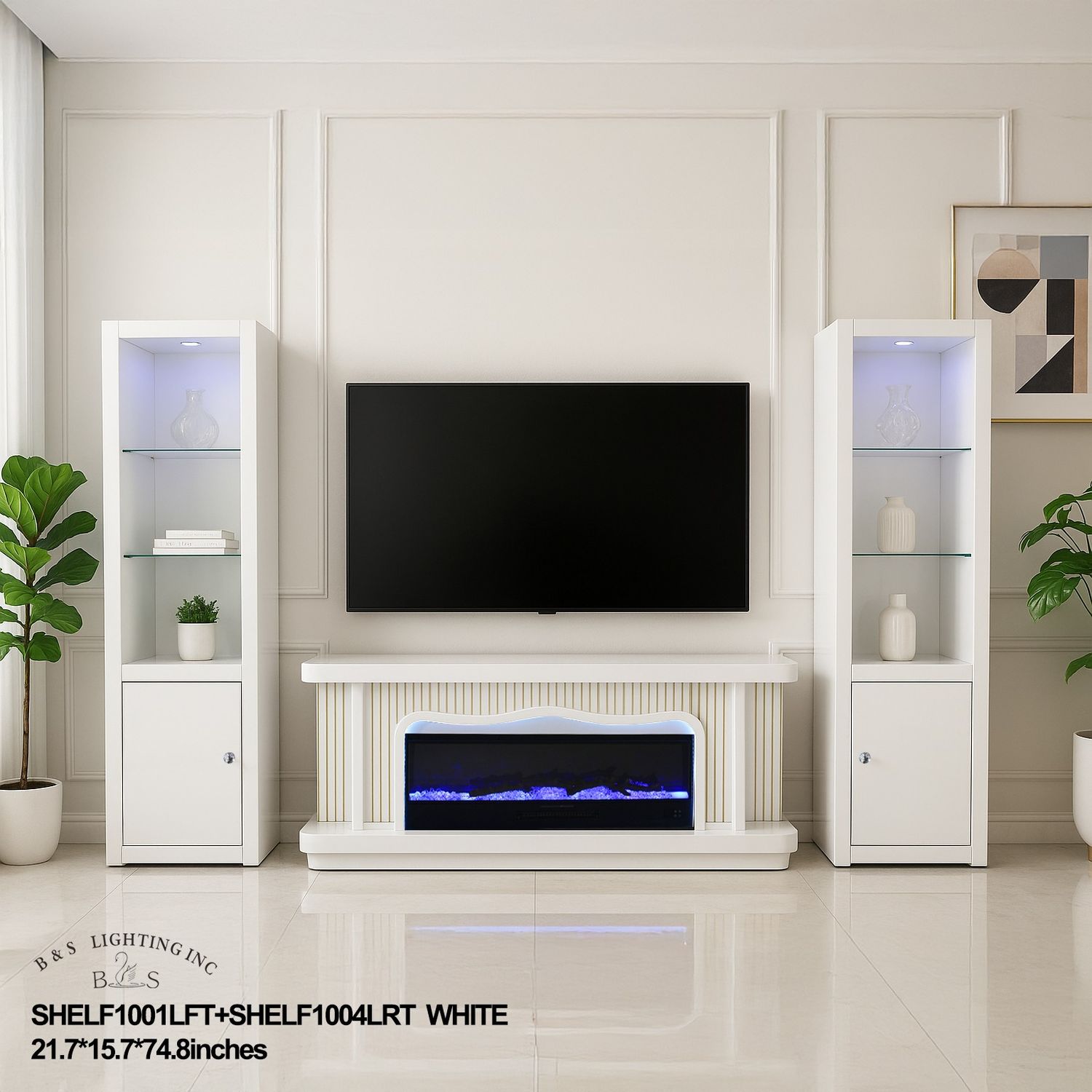 SHELF1001LFT – Display Shelves with Fireplace TV Stand 21.7&quot;×15.7&quot;×74.8&quot;