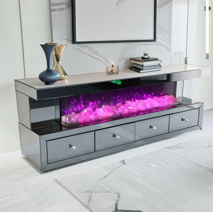 TVS112 Modern Smoke/Grey Electric Fireplace TV Stand (70&quot; x 15&quot; x 25&quot;) With Bluetooth Speaker