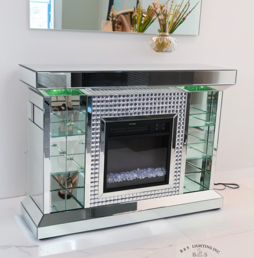 FP1013 NEW FIREPLACE WITH LED/BLUETOOTH/SHELVES