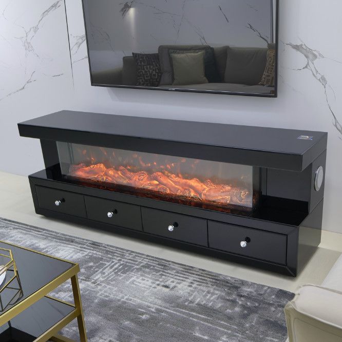 TVS113 Modern Black Electric Fireplace TV Stand (70&quot; x 15&quot; x 25&quot;) With Bluetooth Speaker