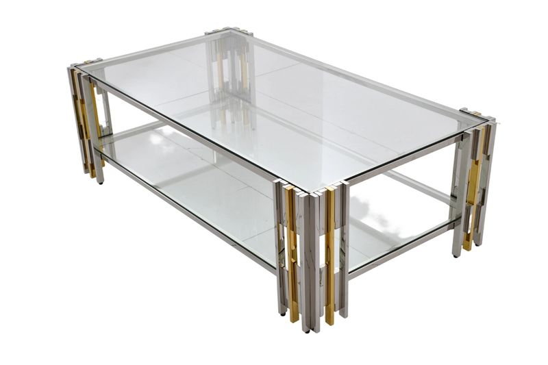 CT2011G 51 X 27 X 16 STAINLESS STEEL + GLASS COFFEE TABLE