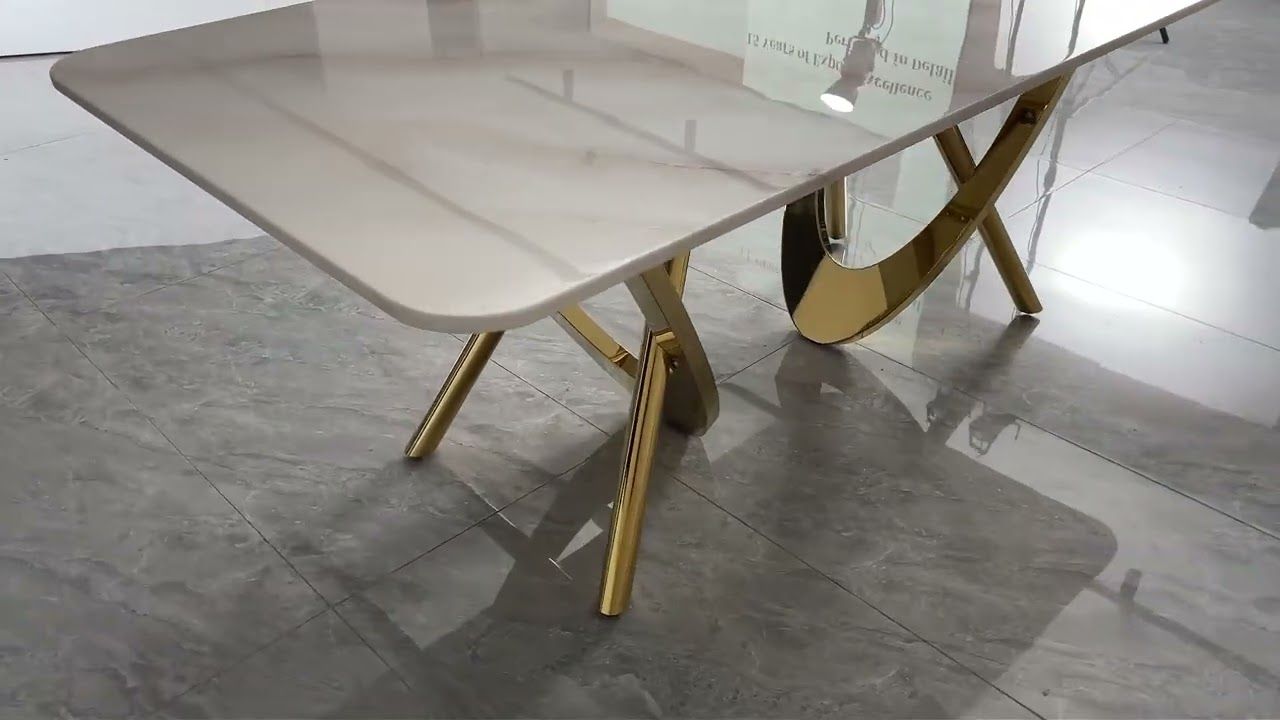 DT2007 80 X 40 X 30 - GOLD STAINLESS STEEL + MARBLE  DINING TABLE