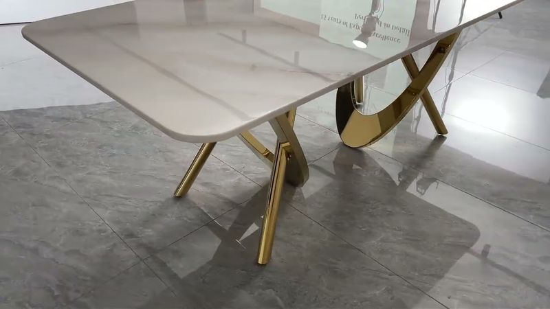 DT2007 80 X 40 X 30 - GOLD STAINLESS STEEL + MARBLE  DINING TABLE